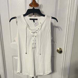 NWT White House Black Market Ivory Lace-Up Tank Top